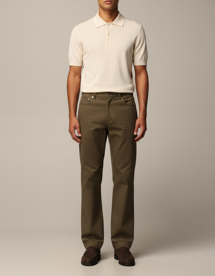 Pantalon Chino Kaki Coton Droit Classique Homme
