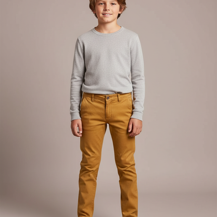 Pantalon Chino Ocre Coton Slim Garçon Élégant - Marron