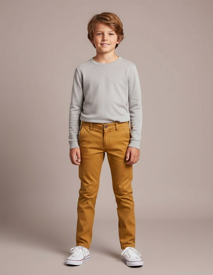Pantalon Chino Ocre Coton Slim Garçon Élégant - Marron