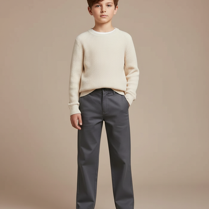 Pantalon Chino Gris Coton Droit Garçon Uni - Gabardine