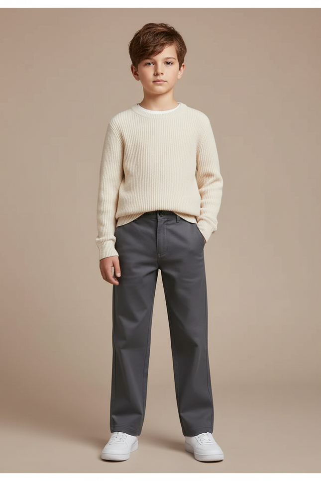 Pantalon Chino Gris Coton Droit Garçon Uni - Gabardine