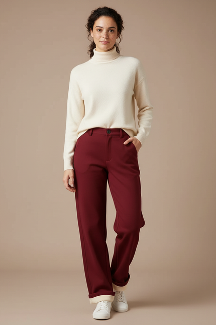 Pantalon Chino Bordeaux Ample Doublé Chaud Hiver - Gabardine