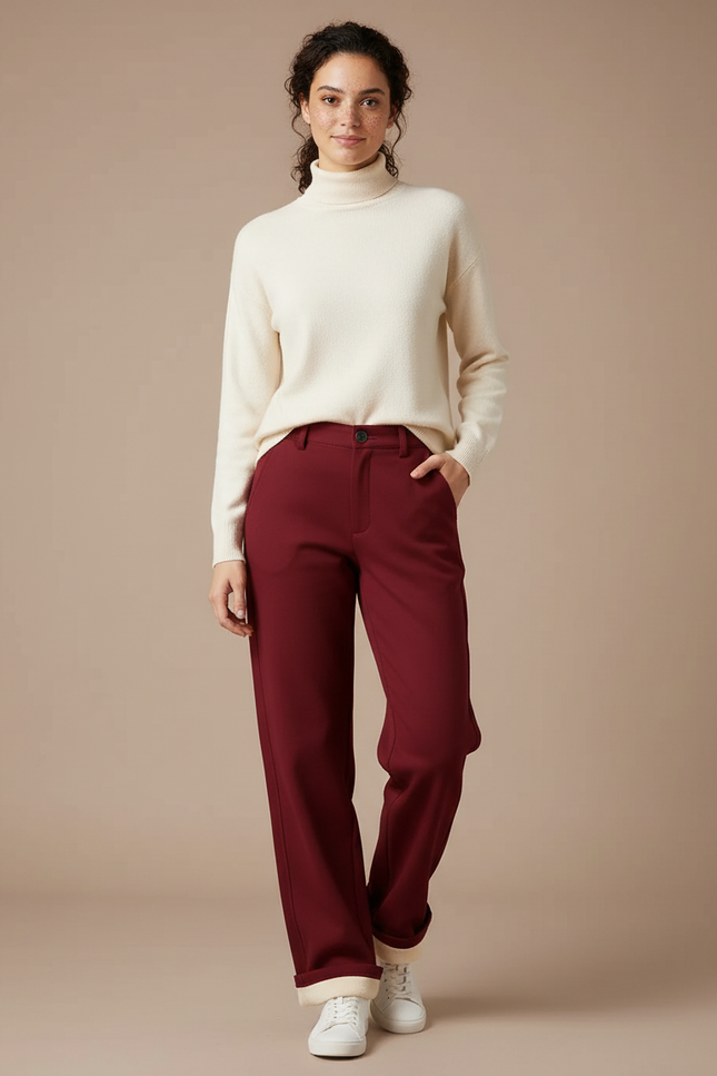 Pantalon Chino Bordeaux Ample Doublé Chaud Hiver - Gabardine