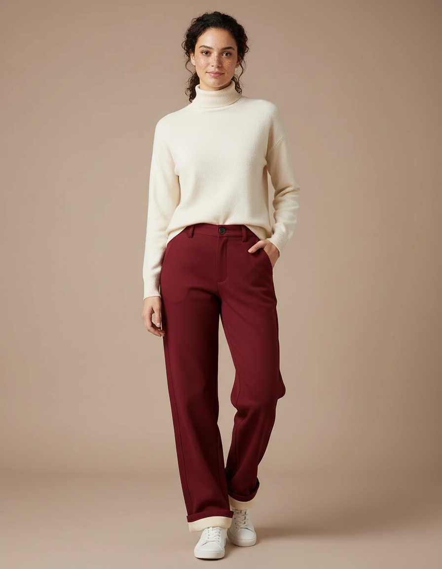 Pantalon Chino Bordeaux Ample Doublé Chaud Hiver - Gabardine