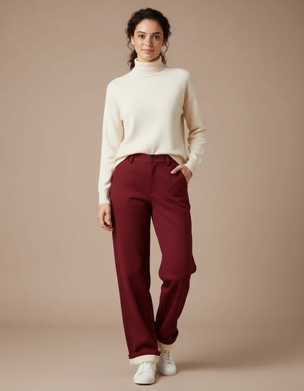 Pantalon Chino Bordeaux Ample Doublé Chaud Hiver - Gabardine