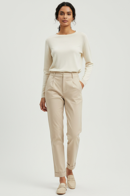 Pantalon Chino Beige Coton Décontracté Femme