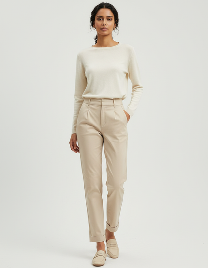 Pantalon Chino Beige Coton Décontracté Femme
