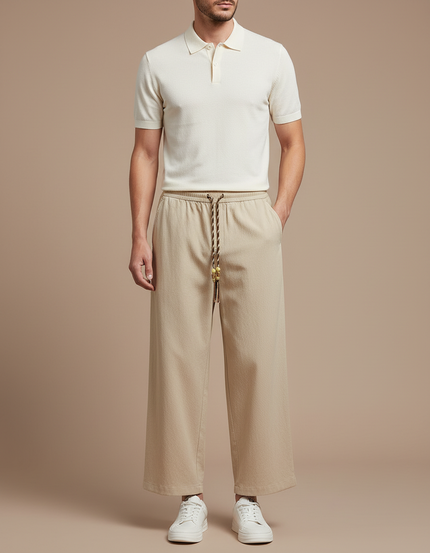 Pantalon Chino Beige Ample Coton Léger Décontracté