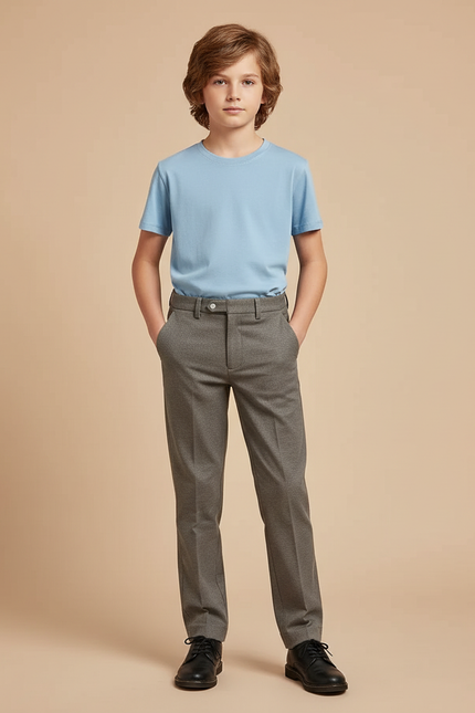 Pantalon Chino Gris Laine Coupe Droite Enfant