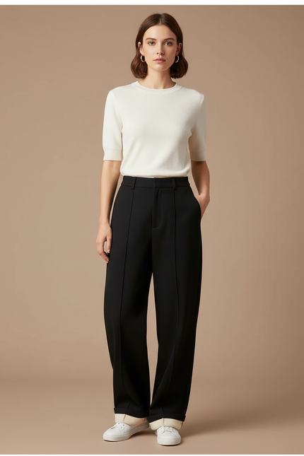 Pantalon Chino Noir Ample Fluide Hiver Chaud - Gabardine