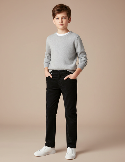 Pantalon Chino Noir Velours Côtelé Droit Enfant