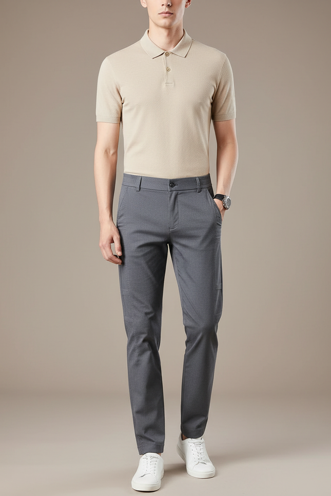 Pantalon Chino Gris Slim Élégant Confortable Homme - Gabardine