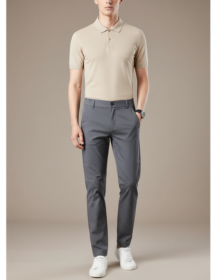 Pantalon Chino Gris Slim Élégant Confortable Homme - Gabardine