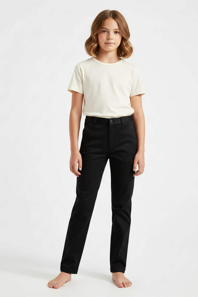 Pantalon Chino Noir Droit Classique Enfant - Gabardine