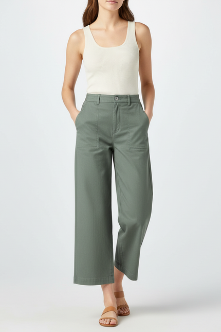 Pantalon Chino Vert Femme - Kaki Coton