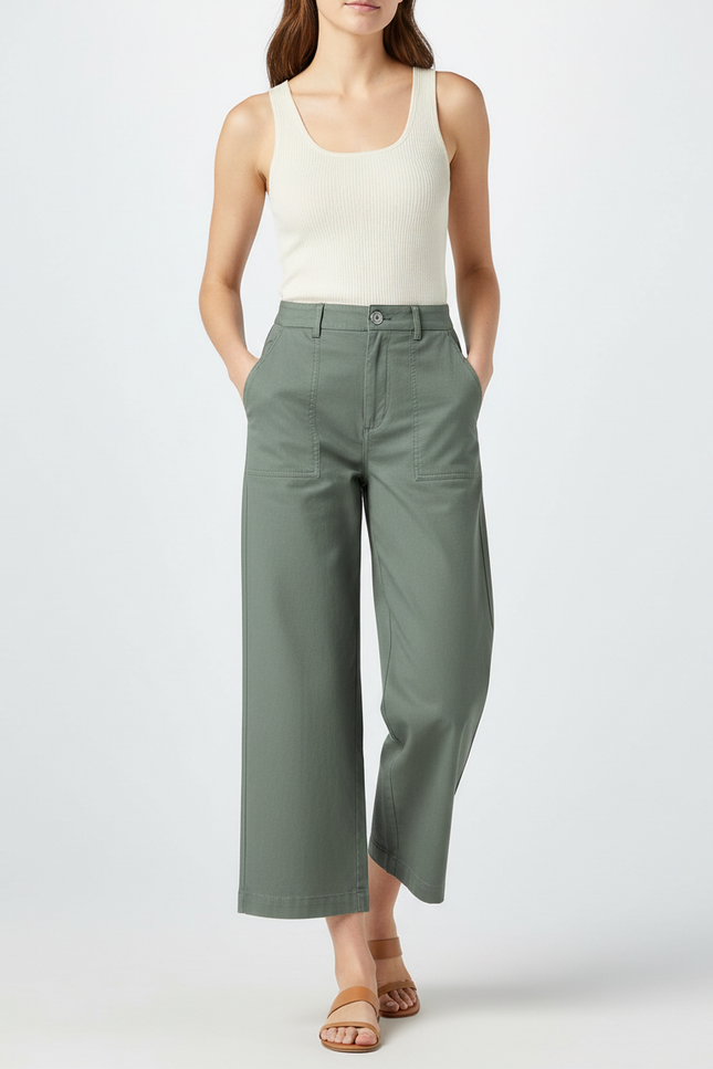 Pantalon Chino Vert Femme - Kaki Coton