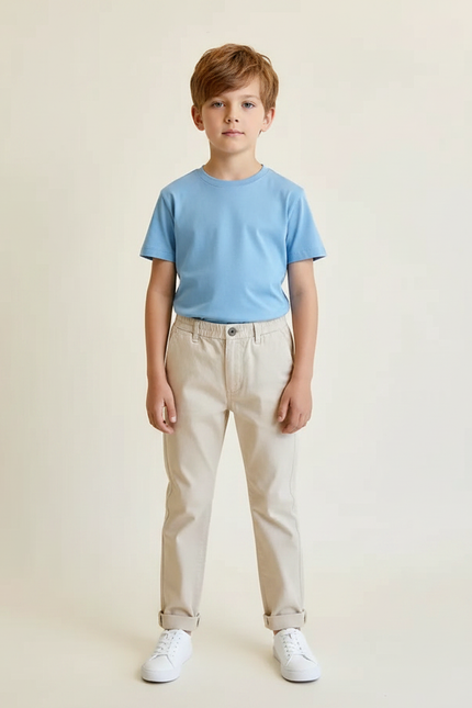 Pantalon Chino Garçon Beige Tapered Coton Casual - Gabardine