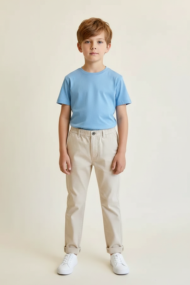 Pantalon Chino Garçon Beige Tapered Coton Casual - Gabardine