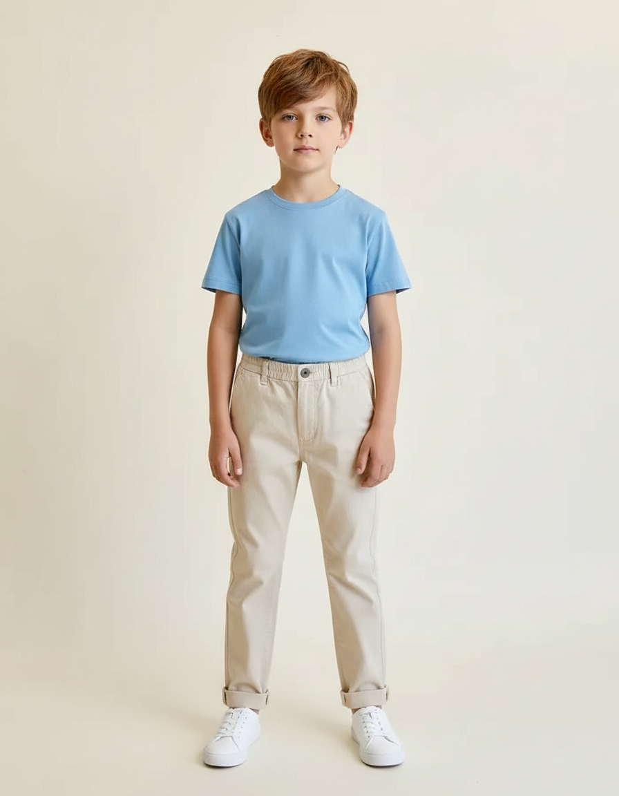 Pantalon Chino Garçon Beige Tapered Coton Casual - Gabardine