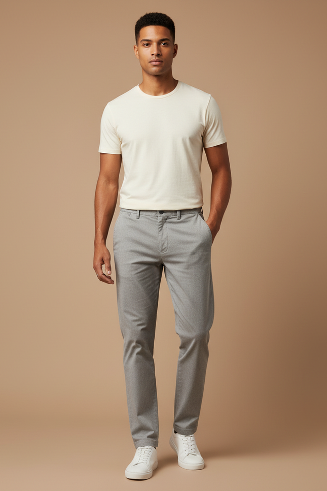 Pantalon Chino Gris Clair Coton Coupe Ajustée Homme