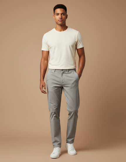Pantalon Chino Gris Clair Coton Coupe Ajustée Homme