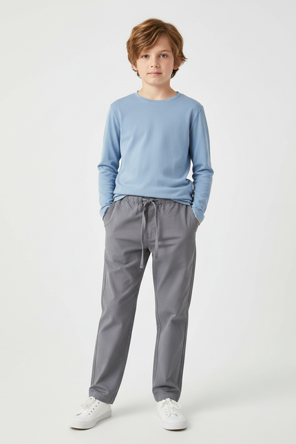 Pantalon Chino Gris Coton Décontracté Garçon Cordon