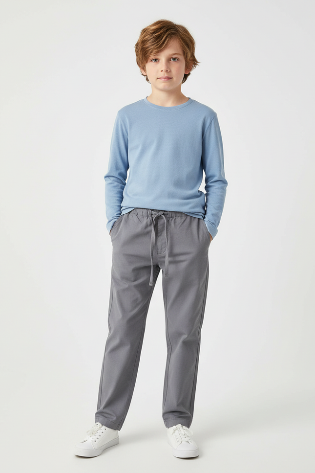 Pantalon Chino Gris Coton Décontracté Garçon Cordon