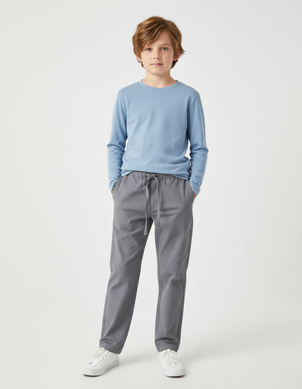 Pantalon Chino Gris Coton Décontracté Garçon Cordon