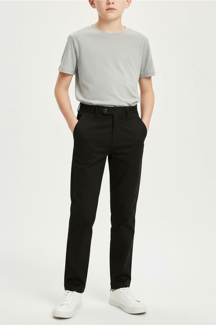 Pantalon Chino Noir Slim Coton Garçon Élégant - Gabardine
