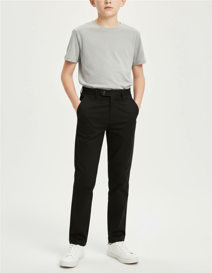 Pantalon Chino Noir Slim Coton Garçon Élégant - Gabardine