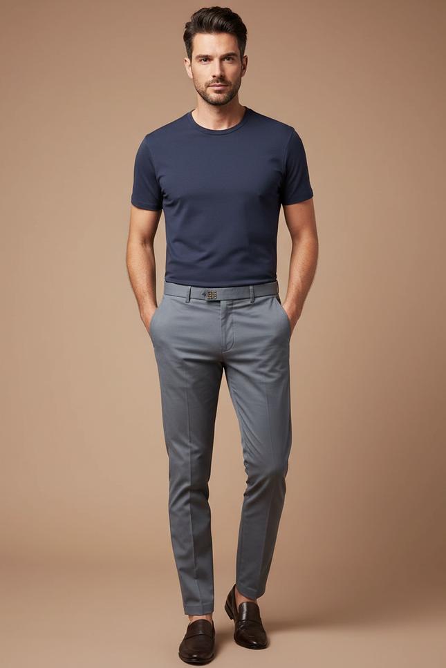 Pantalon Chino Gris Slim Coton Élégant Homme