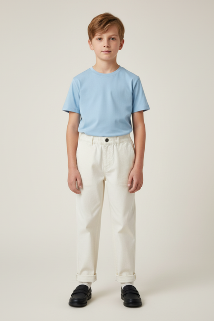 Pantalon Chino Écru Coton Droit Confortable Enfant - Beige