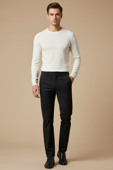Pantalon Chino Noir Coton Stretch Homme Classique