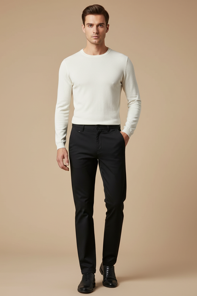 Pantalon Chino Noir Coton Stretch Homme Classique