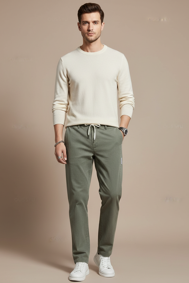 Pantalon Chino Vert Coton Décontracté Cordon Homme - Kaki