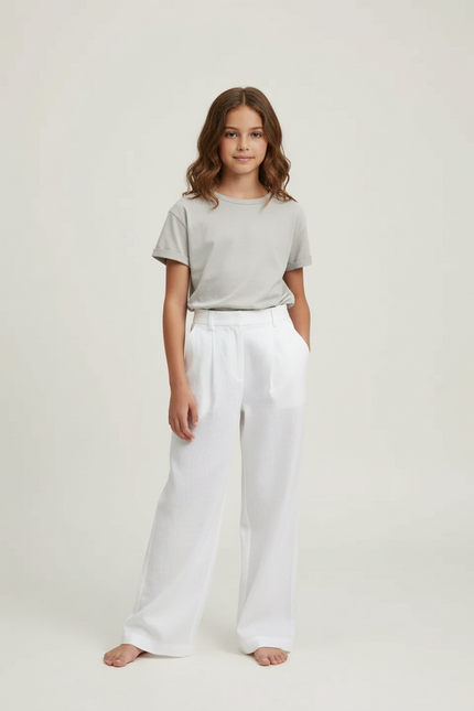 Pantalon Chino Blanc Lin Ample Droit Élégant