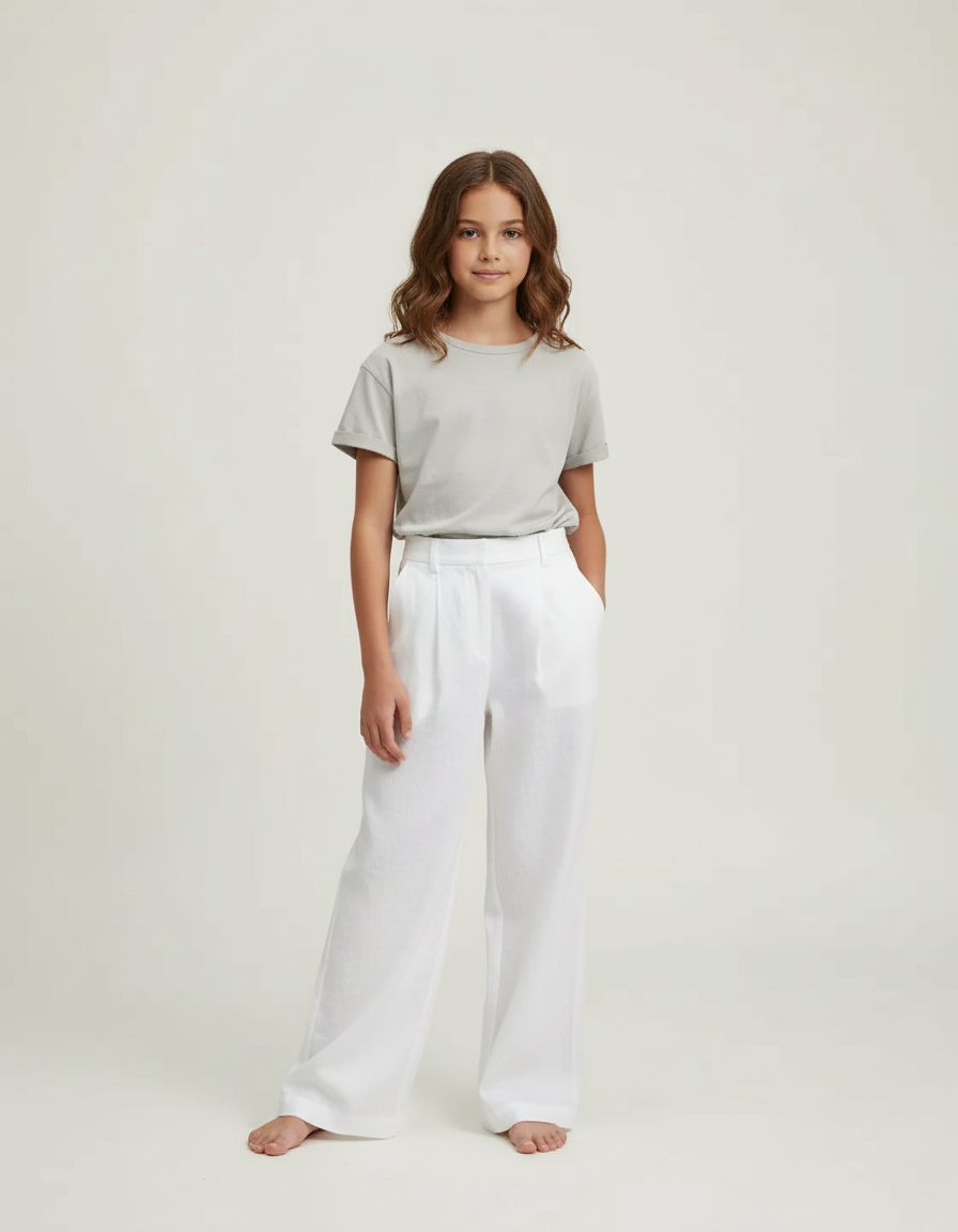 Pantalon Chino Blanc Lin Ample Droit Élégant
