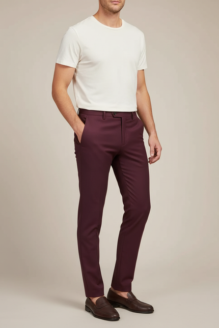 Pantalon Chino Bordeaux Homme Slim Élégant Coton
