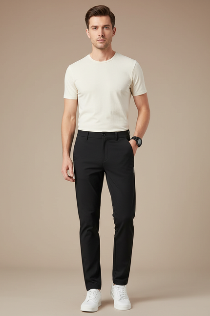 Pantalon Chino Noir Slim Extensible Homme Élégant - Polyester
