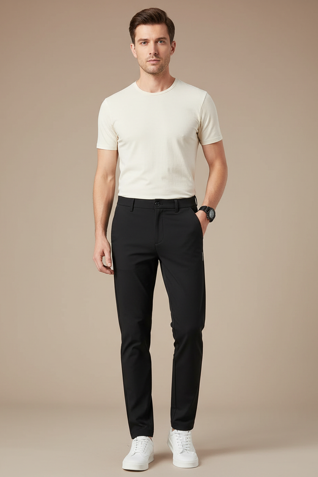 Pantalon Chino Noir Slim Extensible Homme Élégant - Polyester