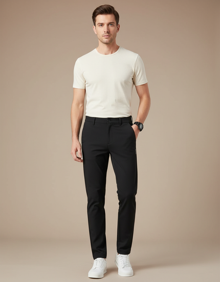 Pantalon Chino Noir Slim Extensible Homme Élégant - Polyester