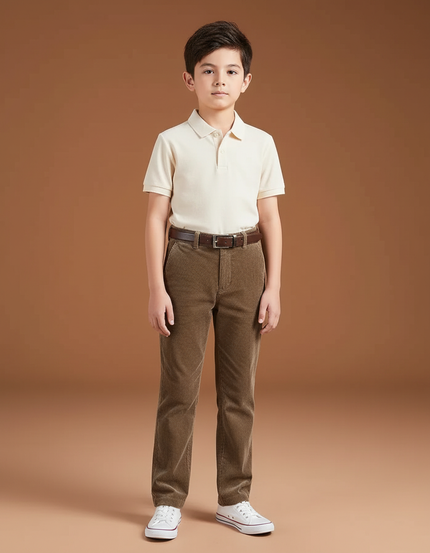 Pantalon Chino Velours Côtelé Marron Coupe Droite Enfant - Cordé