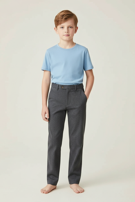 Pantalon Chino Gris Texturé Coupe Droite Enfant - Tweed