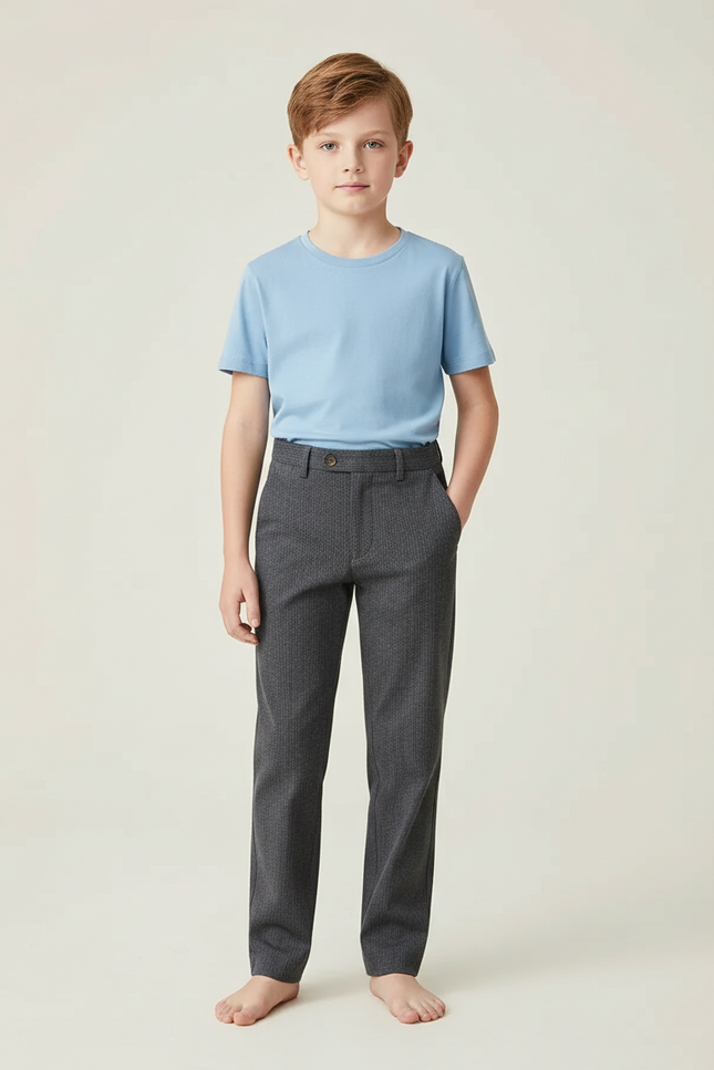 Pantalon Chino Gris Texturé Coupe Droite Enfant - Tweed
