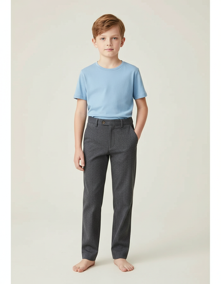 Pantalon Chino Gris Texturé Coupe Droite Enfant - Tweed