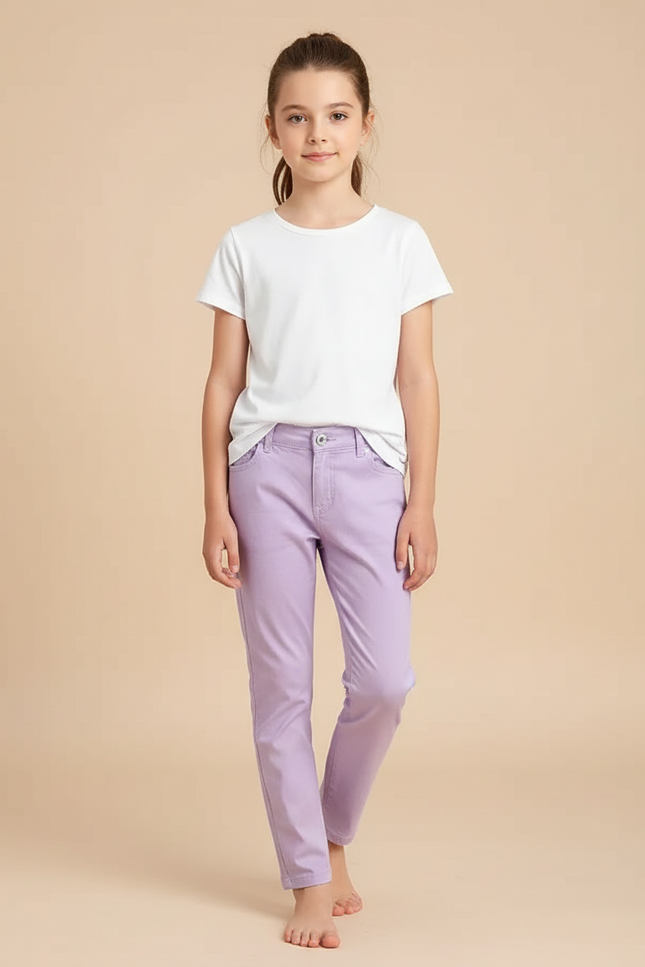 Pantalon Chino Lilas Coton Slim Fille Uni - Violet