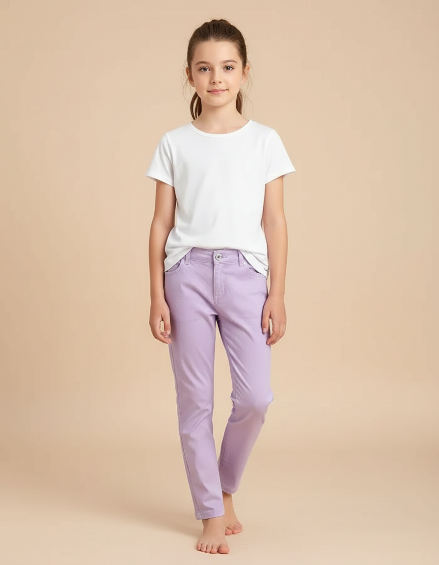 Pantalon Chino Lilas Coton Slim Fille Uni - Violet