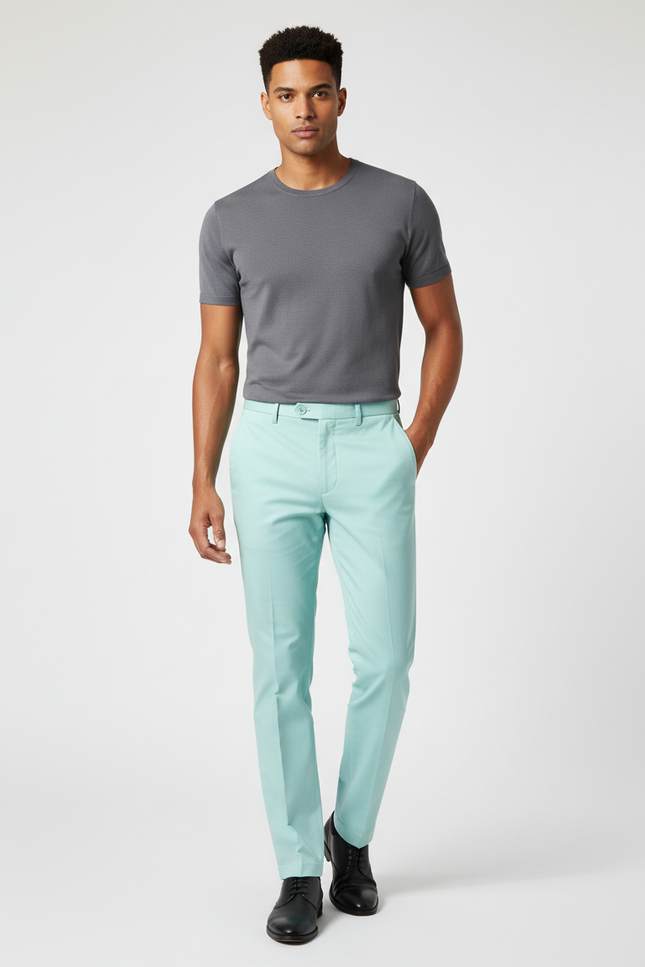 Pantalon Chino Menthe Slim Élégant Homme - Vert Gabardine