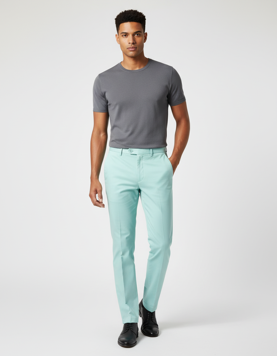 Pantalon Chino Menthe Slim Élégant Homme - Vert Gabardine