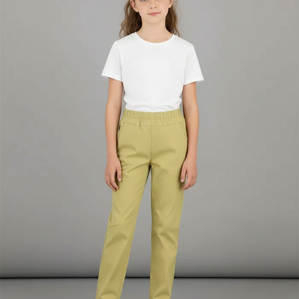 Pantalon Chino Vert Olive Coton Droit Enfant - Kaki